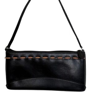 South Moon Under Black Baguette Shoulder Bag Whipstitch Detail Y2K NEW